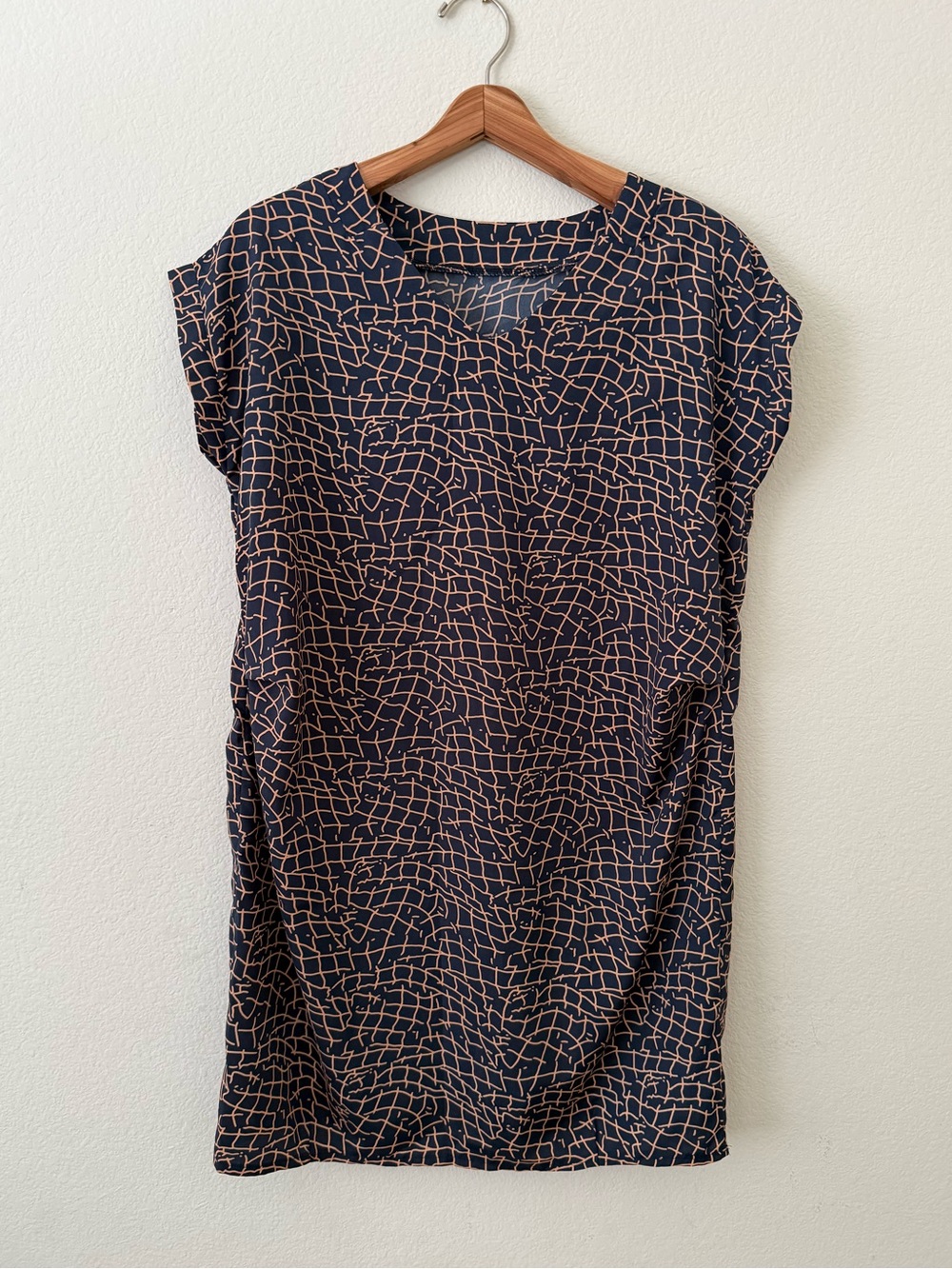 Navy & Tan Abstract Grid Shift Dress